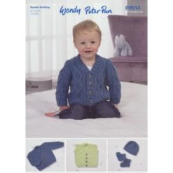 Wendy Wools Knitting Pattern PP014 Baby Cardigan Hat & Booties In Peter Pan DK