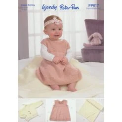 Wendy Wools Knitting Pattern PP017 Baby Dress Cardigan & Blanket In Peter Pan DK