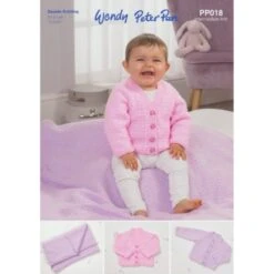 Wendy Wools Knitting Pattern PP018 Baby Cardigan & Blanket In Peter Pan DK