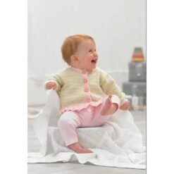 Wendy Wools Knitting Pattern PP021 Baby Stripe Cardigan Leaf Hem In Peter Pan DK