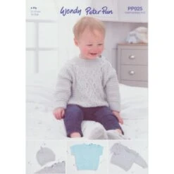 Wendy Wools Knitting Pattern PP025 Baby Sweater & Hat Knitted In Peter Pan 4Ply
