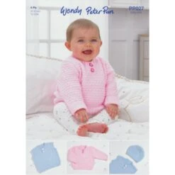 Wendy Wools Knitting Pattern PP027 Baby Sweater & Hat Knitted In Peter Pan 4Ply