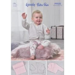 Wendy Wools Knitting Pattern PP035 Baby Cardigan & Blanket In Peter Pan 4Ply